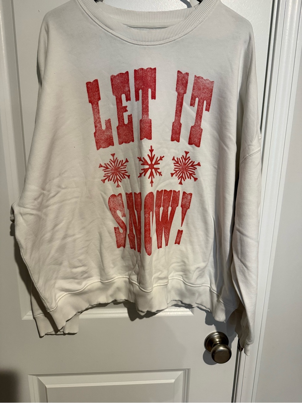 Let It Snow Graphic Crewneck Sweater - White with Red Print